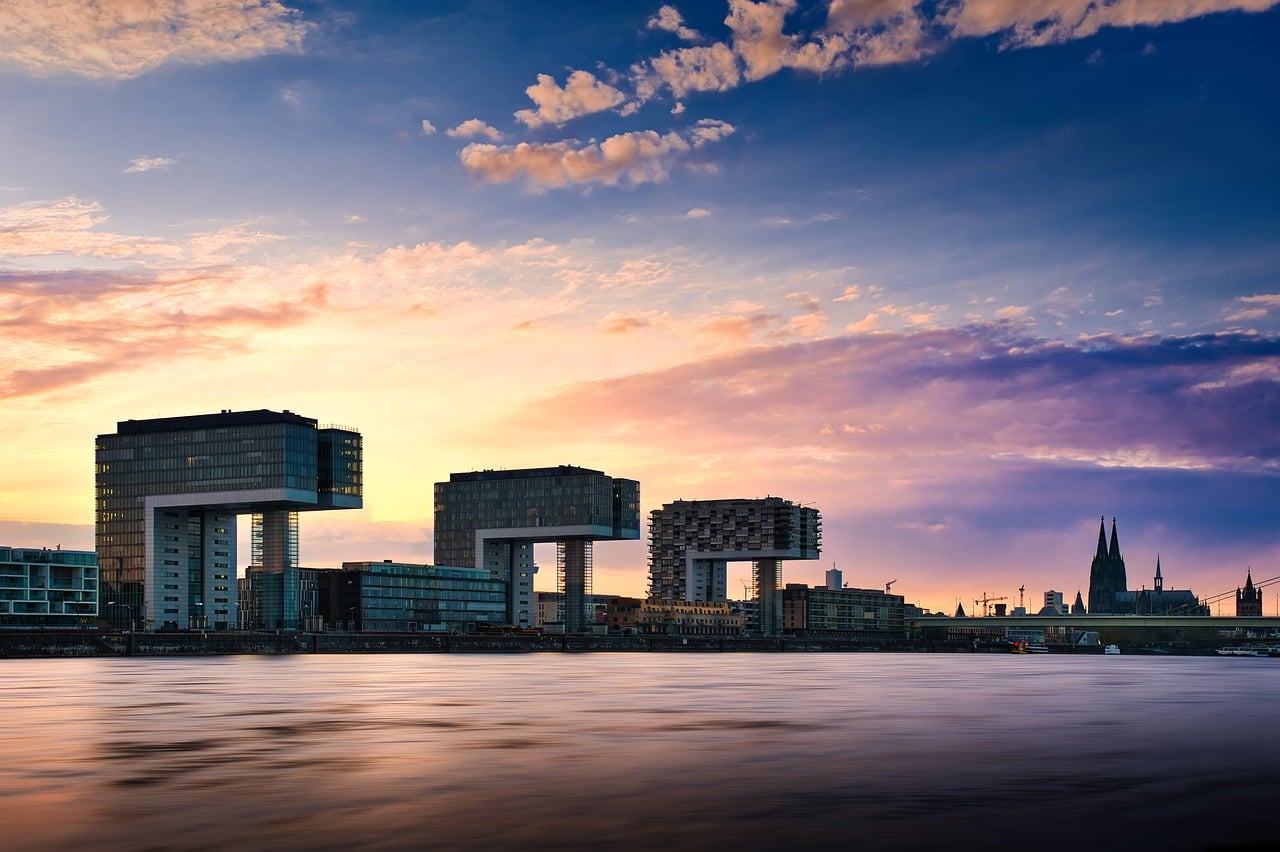 futuristic city silhouette sunset technology landscape