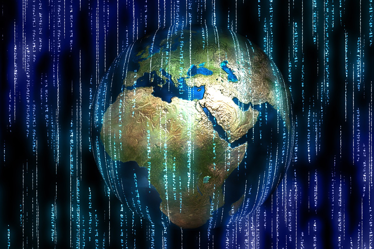futuristic human silhouette digital binary overlay