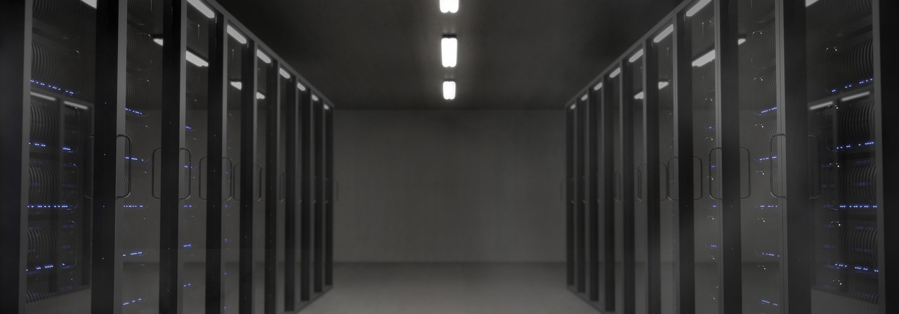 government data center server room blue light
