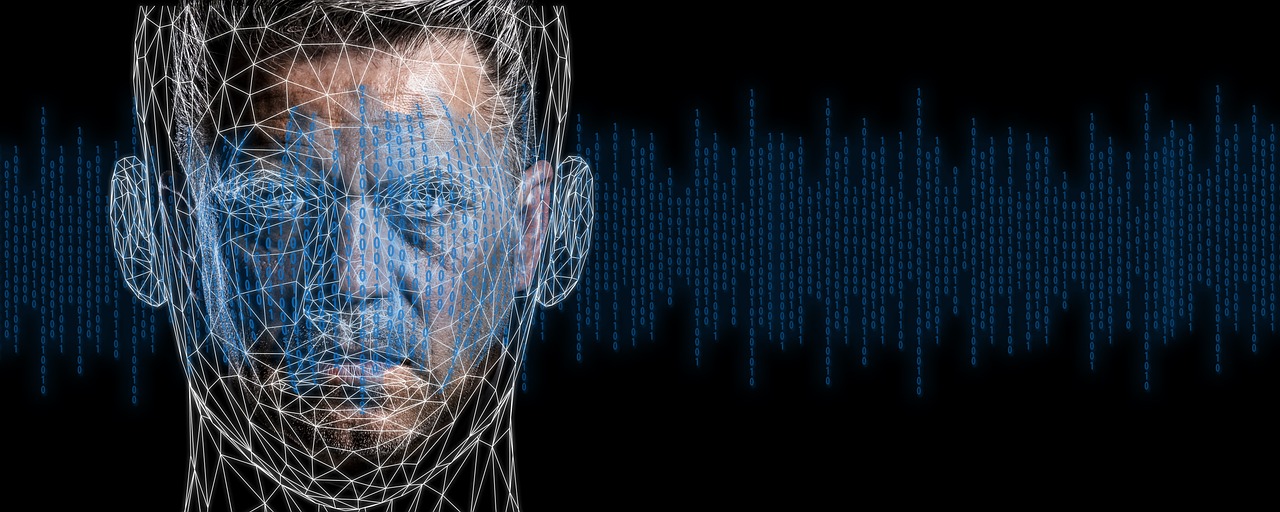 human brain silhouette with digital binary code