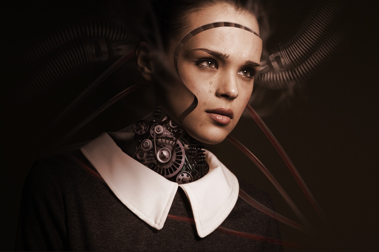 human silhouette facing futuristic artificial intelligence