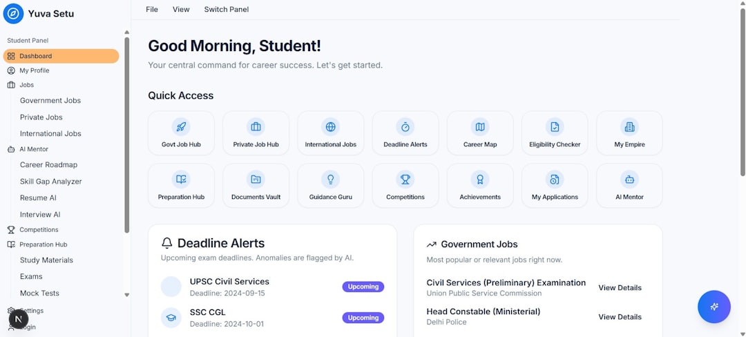 Split-screen composition showing students from different socioeconomic backgrounds accessing identical AI tutoring platforms on sleek tablets, data equality visualization with flowing light streams co