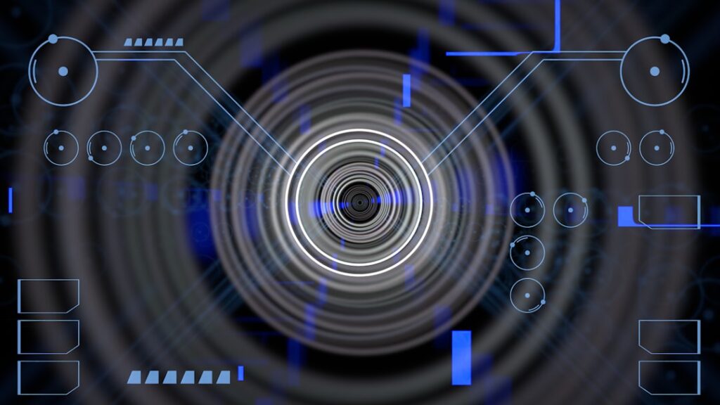 Futuristic AI ethics concept, holographic display of autonomous drone targeting, human hands hovering over glass interface, blue ambient lighting, sleek data center background, neural network visualiz