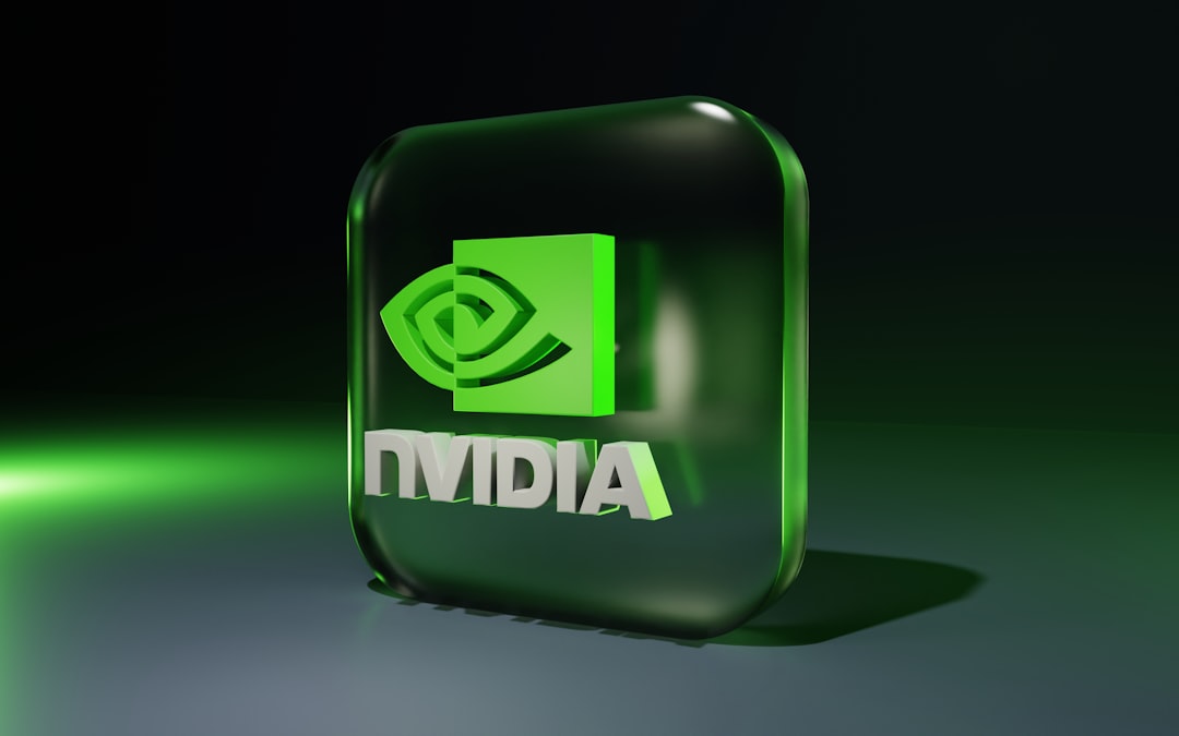 Futuristic NVIDIA DLI classroom with holographic neural network visualization floating above sleek workstations, ambient blue-purple lighting, diverse professionals collaborating, clean modern office,