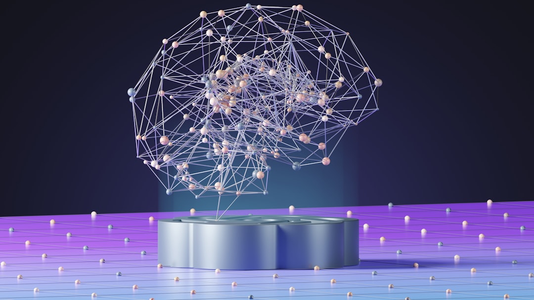 Futuristic AI hallucination concept: sleek holographic data streams fragmenting and distorting in a clean modern office, professional woman examining glitching neural network visualization on transpar