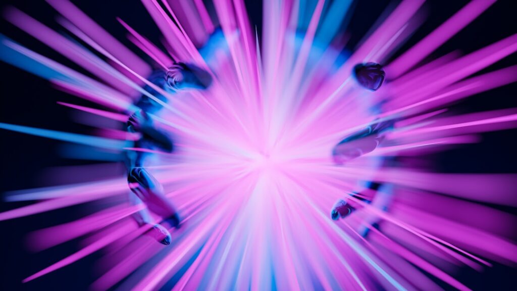 Futuristic athlete silhouette mid-stride dissolving into neural network nodes, ambient cyan and magenta lighting, sleek data center background, human-AI synergy concept, professional tech editorial st