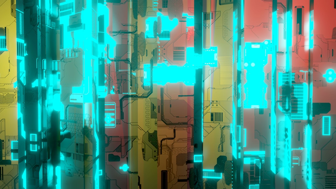 Close-up microchip detail with holographic data streams, sleek circuit board, ambient teal and white lighting, professional clean room setting, intelligent device components visible