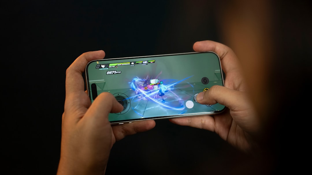 Close-up of modern Android smartphone with glowing security shield hologram, clean dark background, professional hand holding device, ambient teal and purple lighting, ecosystem protection concept