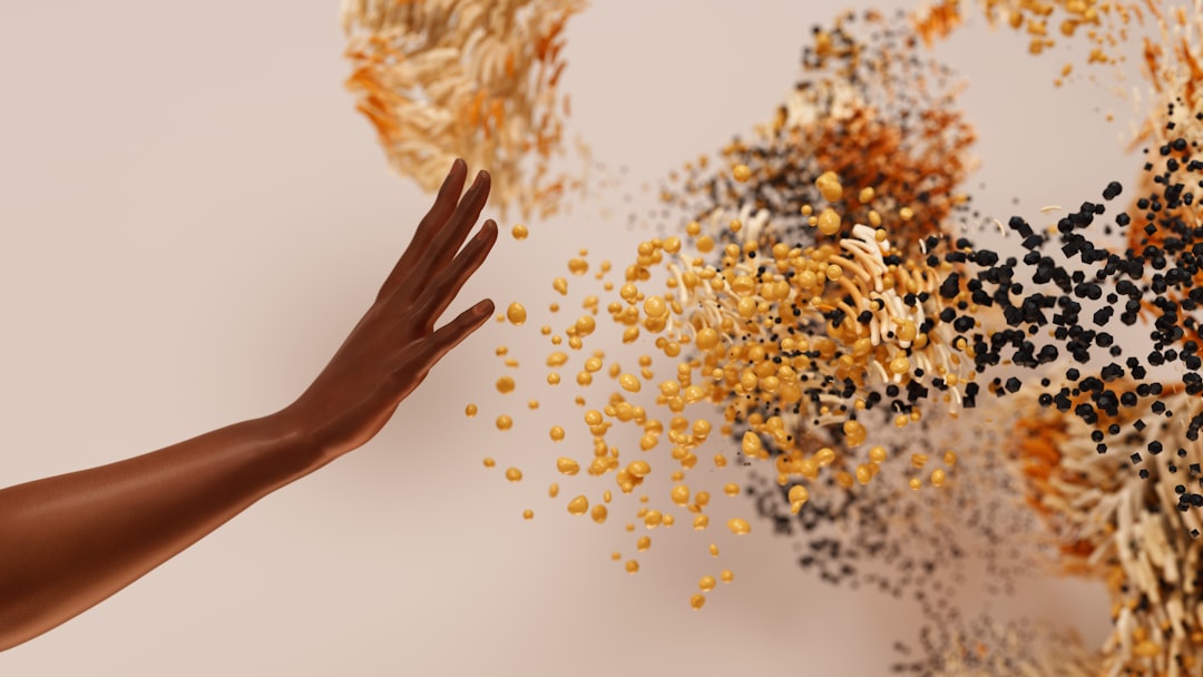 Close-up of robotic hand and human hand touching microchip with continuous validation data loops visualized in golden neural network light, cinematic depth
