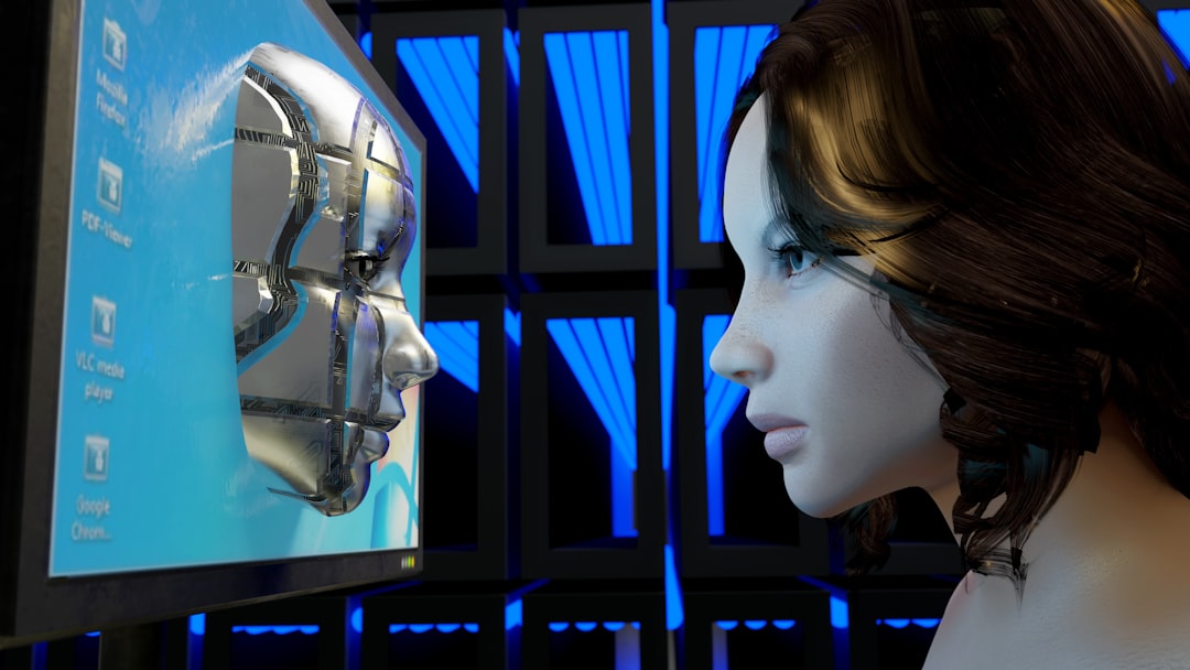 Human-robot collaboration in sleek futuristic command center, diverse professionals with holographic displays, balanced warm and cool lighting, optimistic yet uncertain atmosphere, clean modern archit