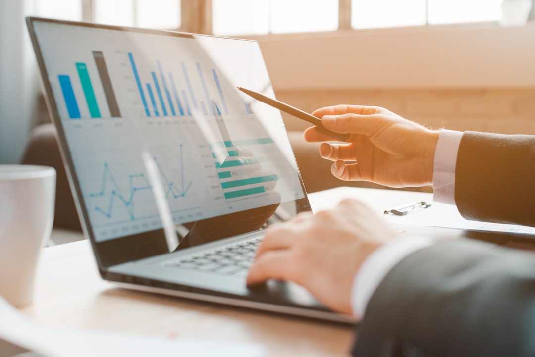 Business executive analyzing holographic profit and risk charts, futuristic dashboard with AI analytics, dramatic ambient lighting, sleek corporate setting, data visualization floating in air