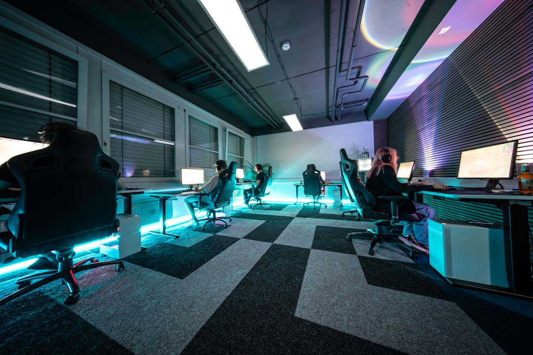 Futuristic professional office with holographic data visualization dissolving into practical spreadsheets, ambient blue lighting, executive at sleek desk, transition from hype to strategy concept