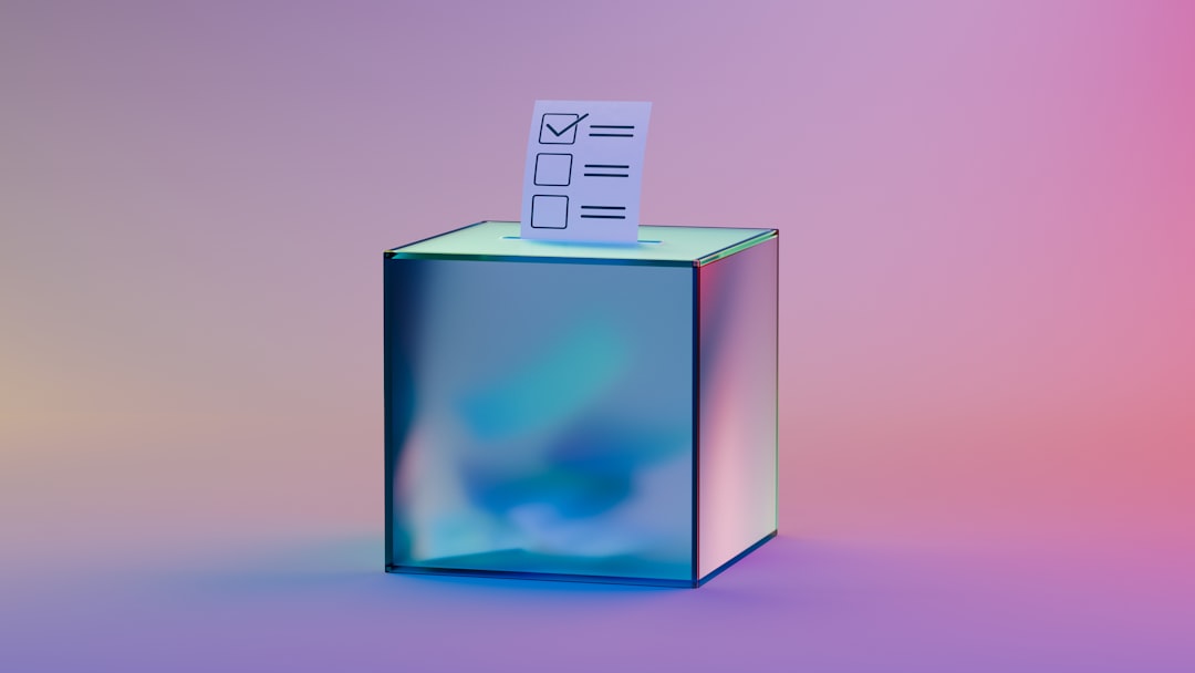 Futuristic voting booth with holographic ballot interface, neural network visualization overlay, ambient blue lighting, human hand hovering over digital choice, sleek cybersecurity dashboard backgroun