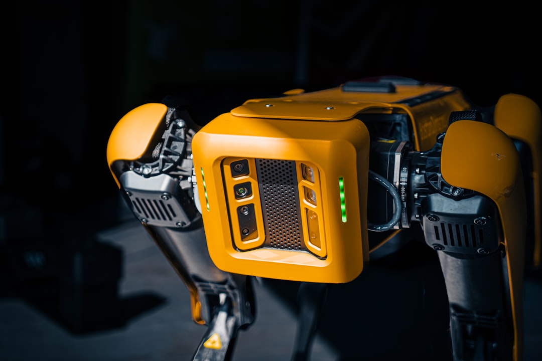 Industrial robotics arm with predictive maintenance holographic overlay, professional engineer in hard hat, futuristic factory floor with data dashboard projections, cinematic lighting