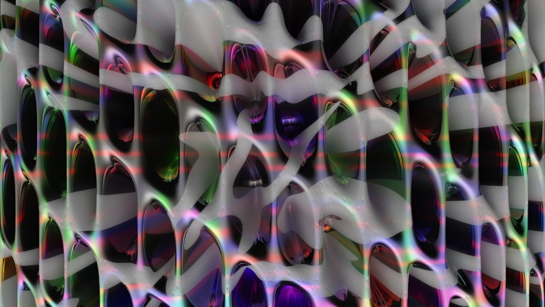 Sleek neural network visualization splitting into fragmented faces, holographic deepfake distortion effect, professional in clean modern office, blue-purple ambient tech lighting