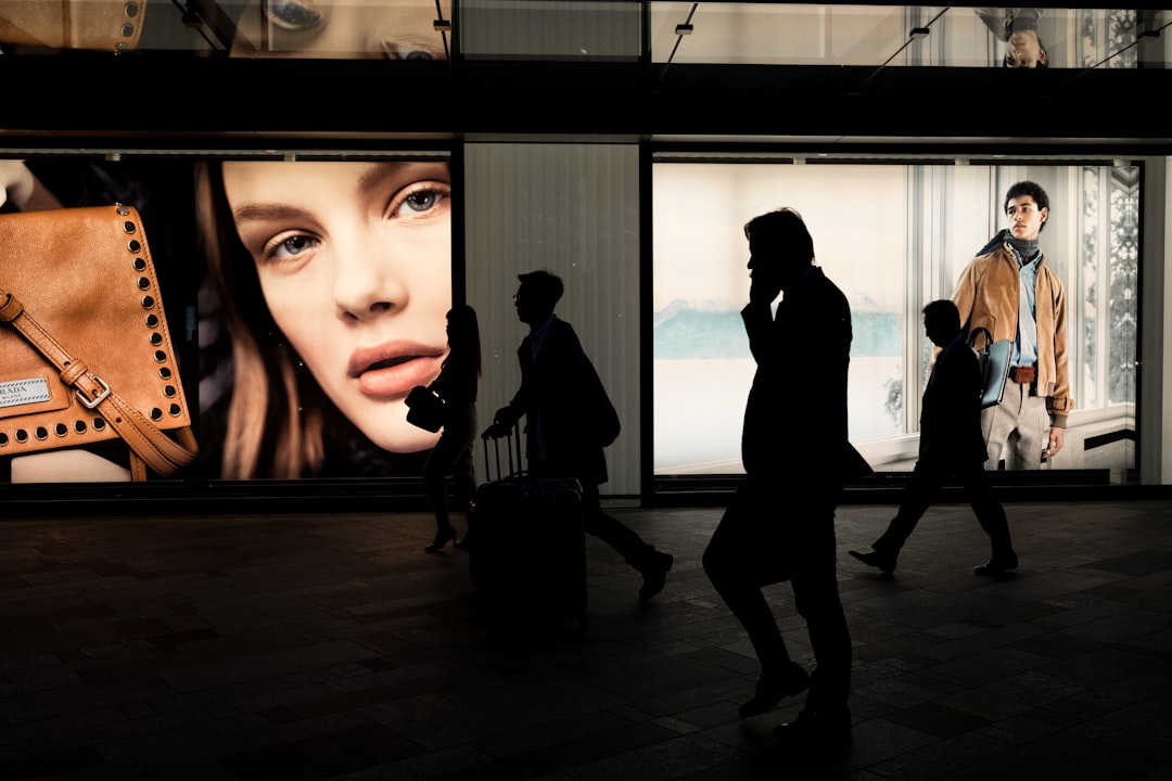 Luxury retail store with fractured digital mirror displays showing distorted AI recommendations, concerned diverse shoppers, cold sterile lighting, opaqueness concept with glitching microchip details