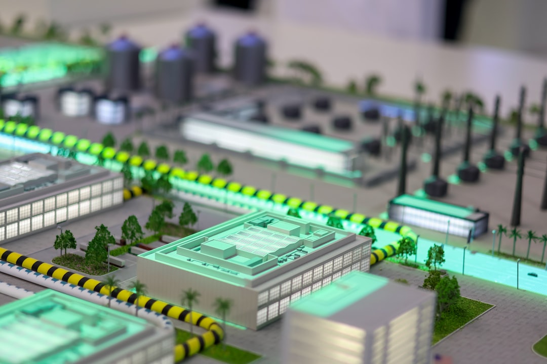 Aerial view of smart city intersection with autonomous vehicle network visualization, professional security analyst at sleek monitoring station, holographic traffic flow overlay on Rio streets, ambien