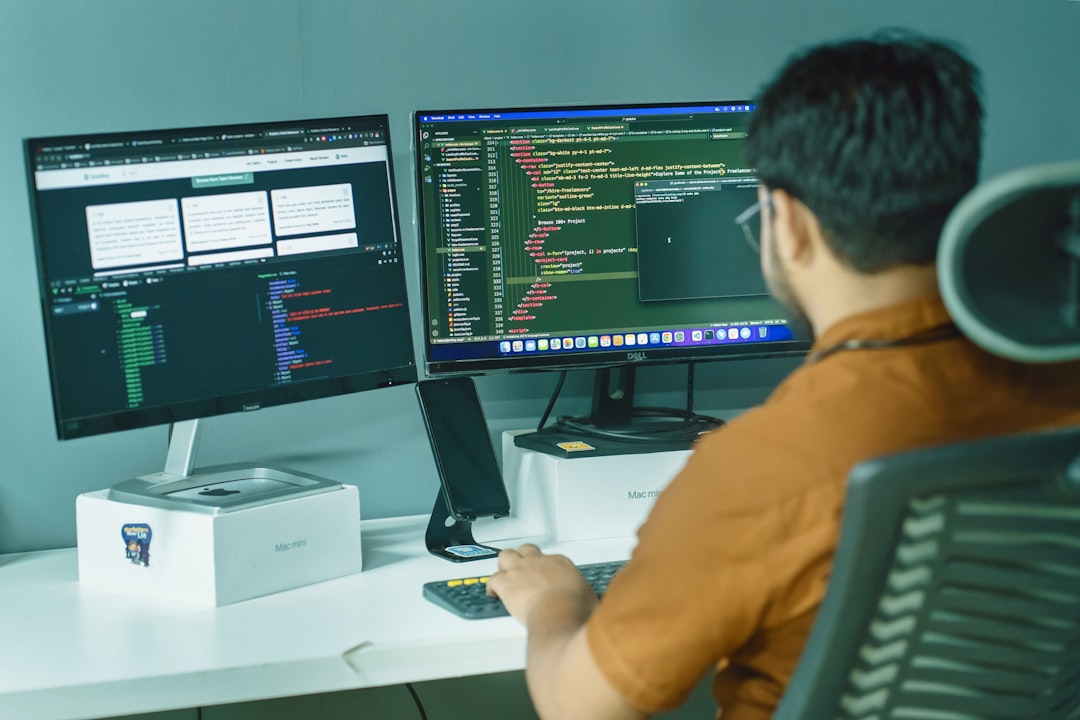 Professional data scientist at sleek workstation with multiple monitors showing reasoning model decision trees and Bitcoin analytics, clean modern office, cool blue ambient lighting