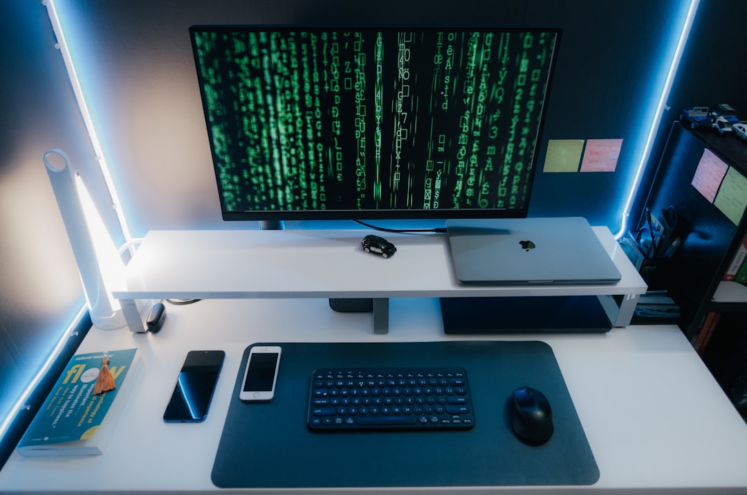 Futuristic autonomous agent concept, sleek holographic AI interface floating above clean modern office desk, professional developer hands gesturing, ambient blue neon lighting, neural network visualiz