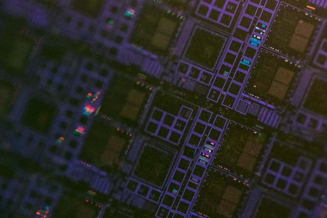 Dramatic low angle of advanced AI chip with circuit patterns glowing, competitive race visualization, sleek futuristic laboratory, professional engineers collaborating, holographic market dominance ch