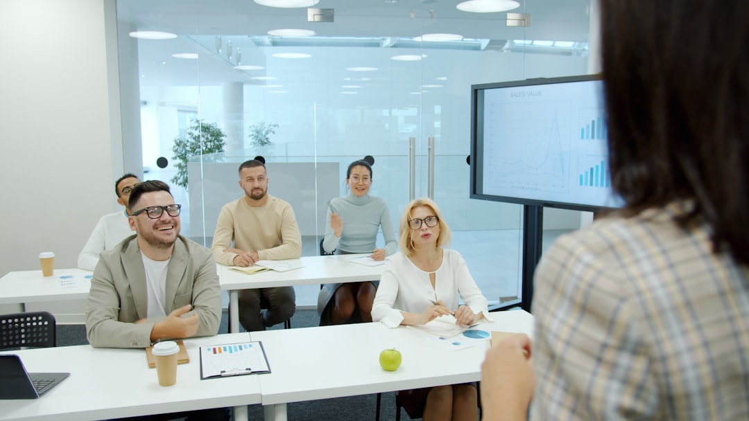AI ethics concept with diverse professionals in glass conference room, holographic regulatory framework display, soft ambient lighting, sleek minimalist design, serious collaborative governance discus