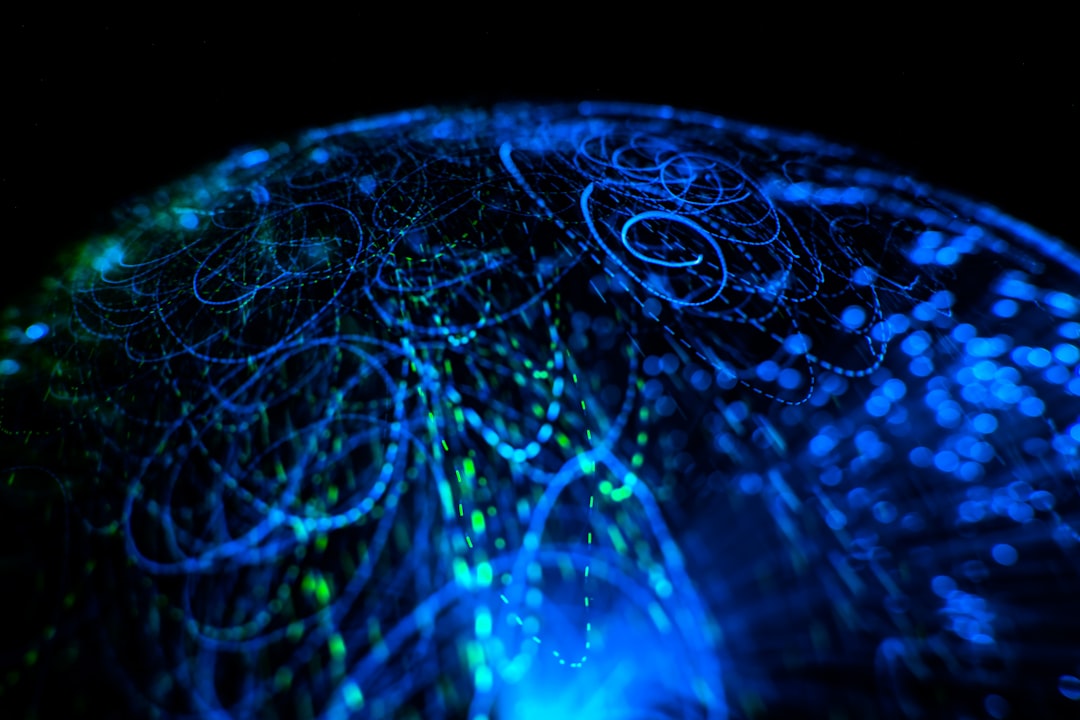 Futuristic global network visualization with holographic AI nodes connecting continents, ambient blue lighting, professional data center background, human silhouette observing neural pathways, sleek c