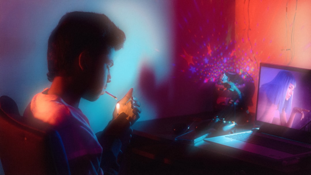 Futuristic autonomous AI agent hologram floating above sleek desk, professional developer observing, ambient blue neon lighting, clean modern office, neural network visualization overlay