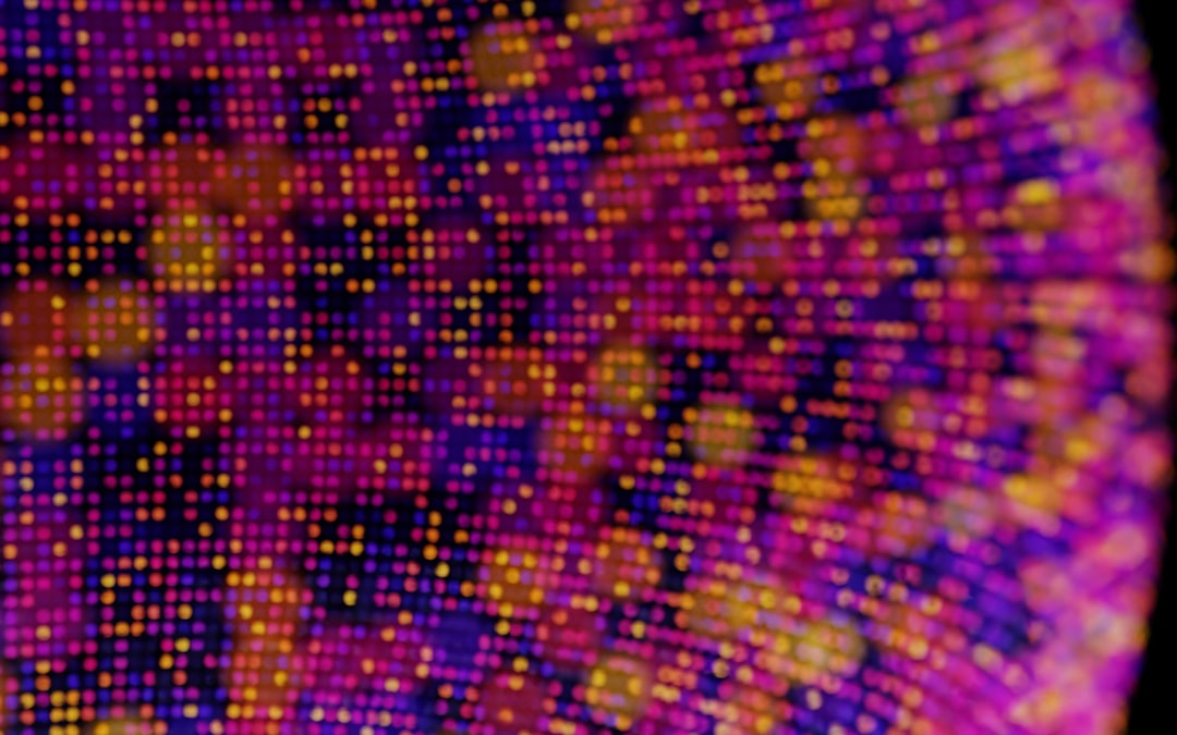 Abstract macro of microchip with luminous pathways branching like neural synapses, bokeh particles suggesting exploration, deep purple and electric cyan palette, extreme shallow depth of field, scient
