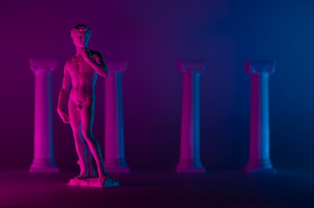 Sleek humanoid AI agent standing as pillar in abstract digital capitalism landscape, neon circuit patterns, futuristic cityscape, professional silhouette, holographic economic data streams