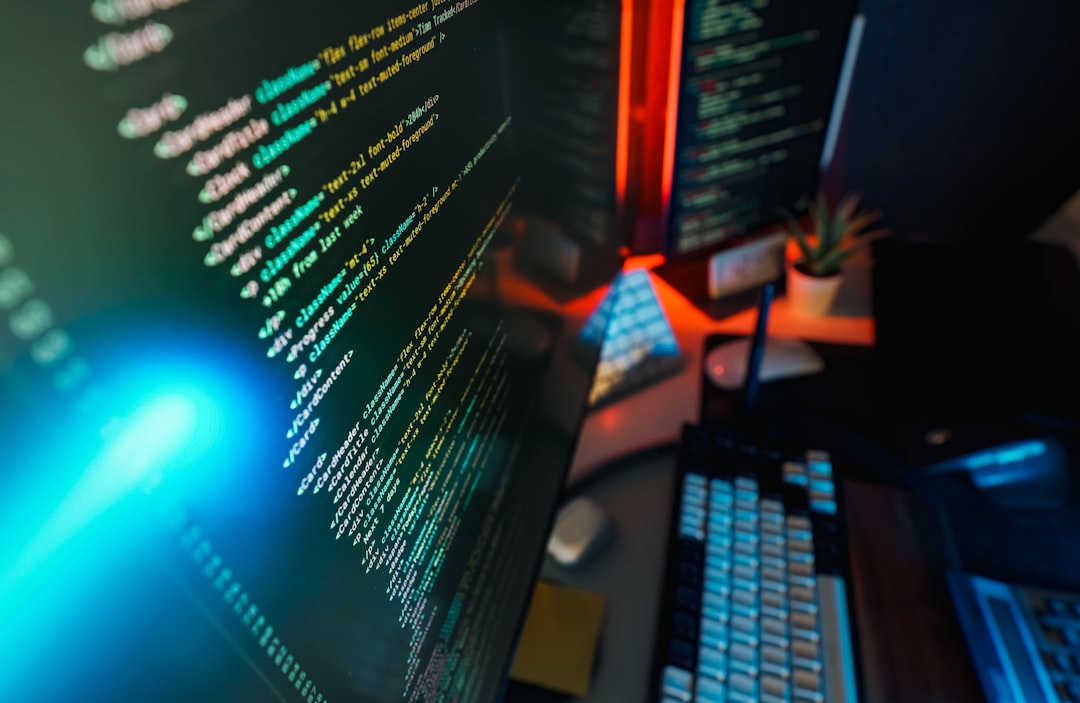 Professional cybersecurity analyst at holographic dashboard showing viral data patterns, sleek dark office with ambient neon lighting, floating AI threat visualizations, modern tech command center aes