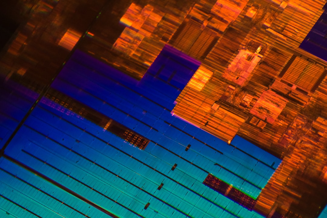 Extreme close-up of overheating AI chip with visible thermal distortion, microscopic circuit patterns, scientist in cleanroom suit examining, sleek futuristic laboratory with holographic physics simul