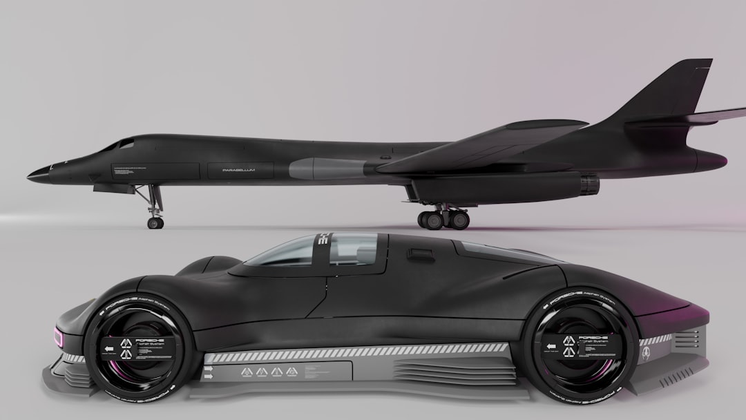 Autonomous stealth drone in sleek matte black, holographic flight path projections, data center background, cool cyan and orange lighting, futuristic aerial warfare technology concept