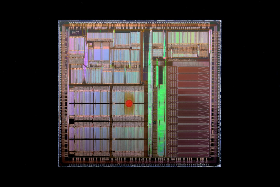 Close-up of microchip with SaaS dashboard hologram, clean modern office, developer hands coding, neural network visualization, premium tech monetization concept